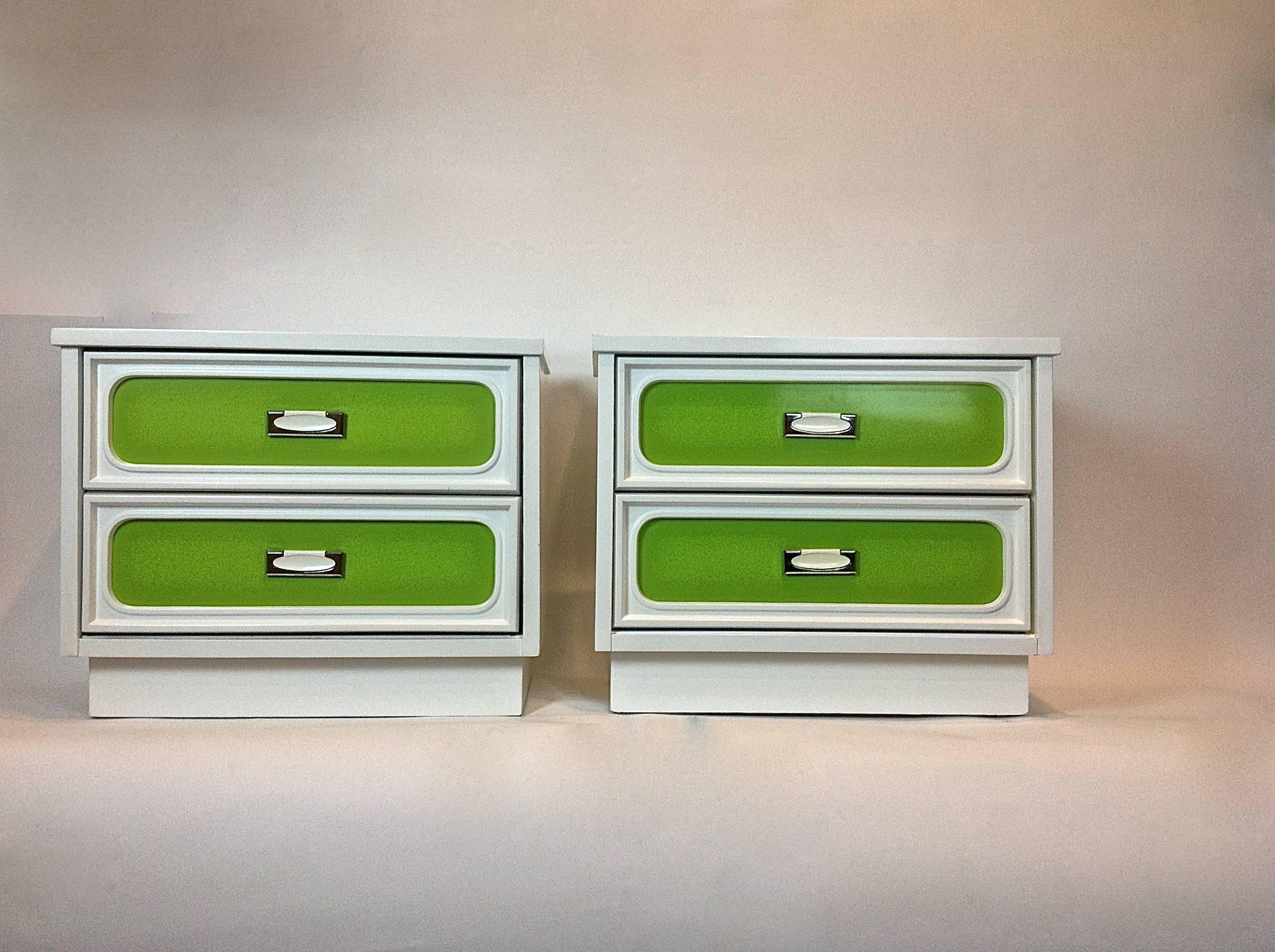 Pair of Side Tables with Color Panel Drawers For Sale 3
