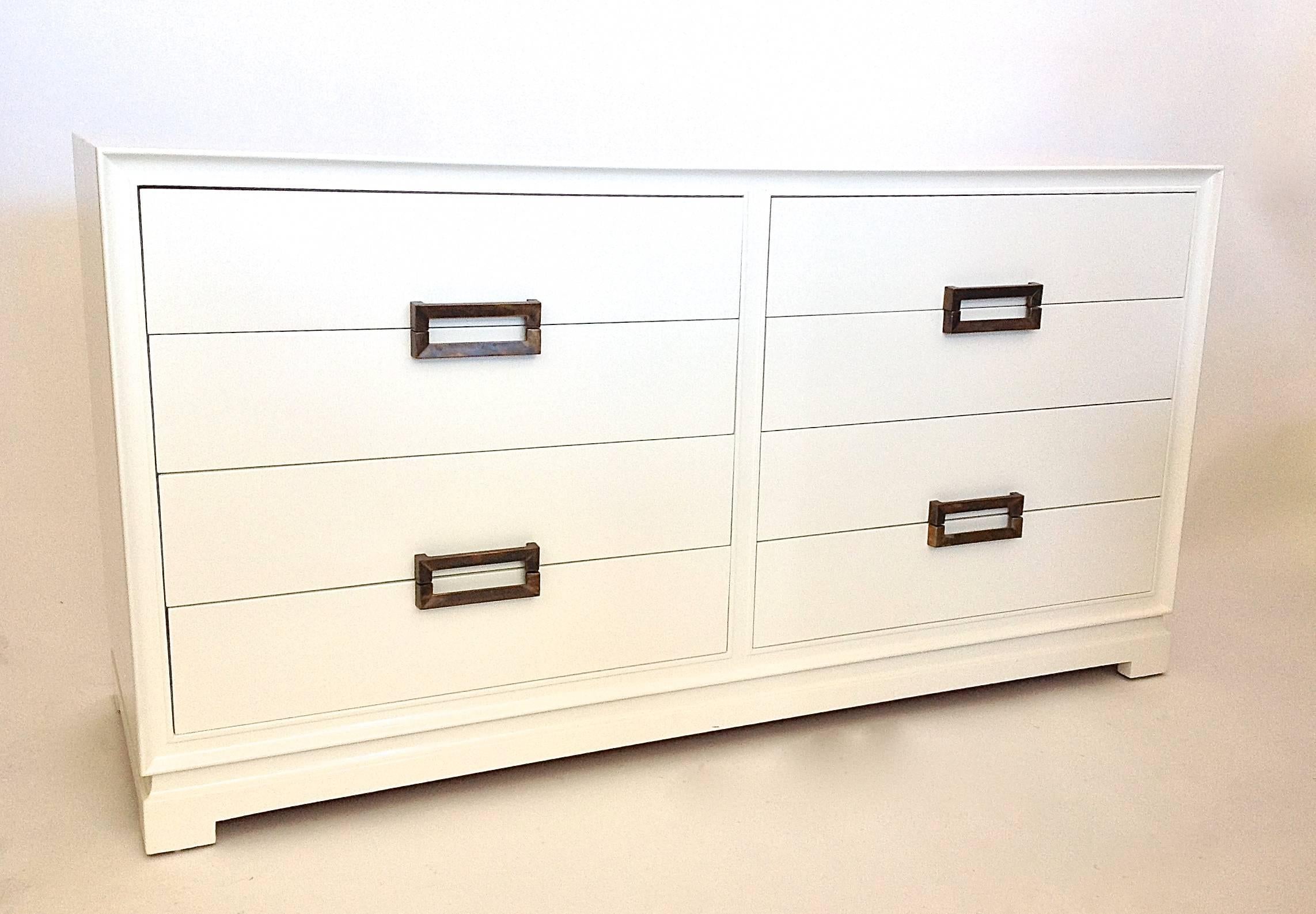 Brass Midcentury Lacquered Eight-Drawer Side-By-Side Chest of Drawers  For Sale