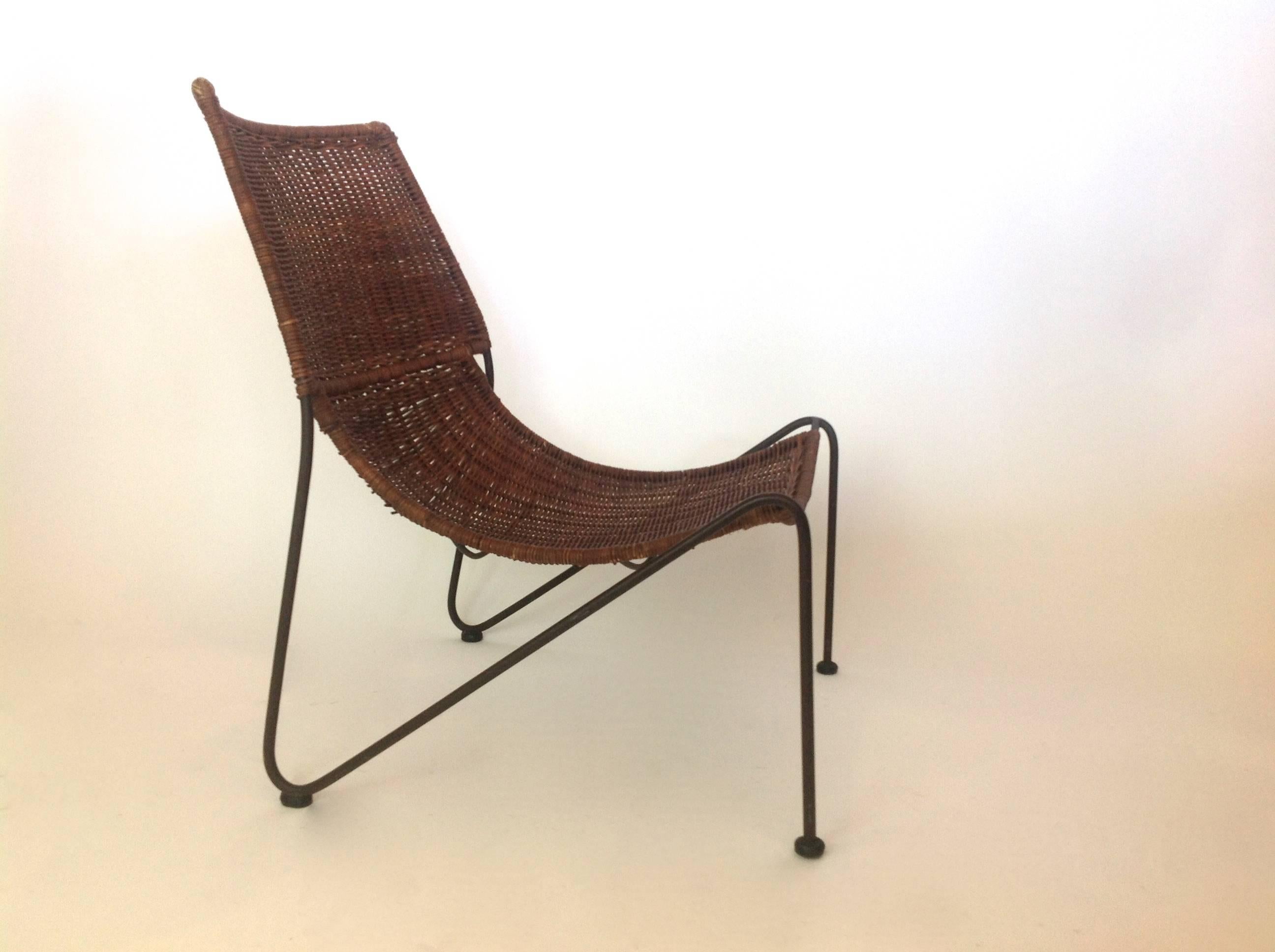 Mid-Century Modern Iron and Wicker Scoop Chair