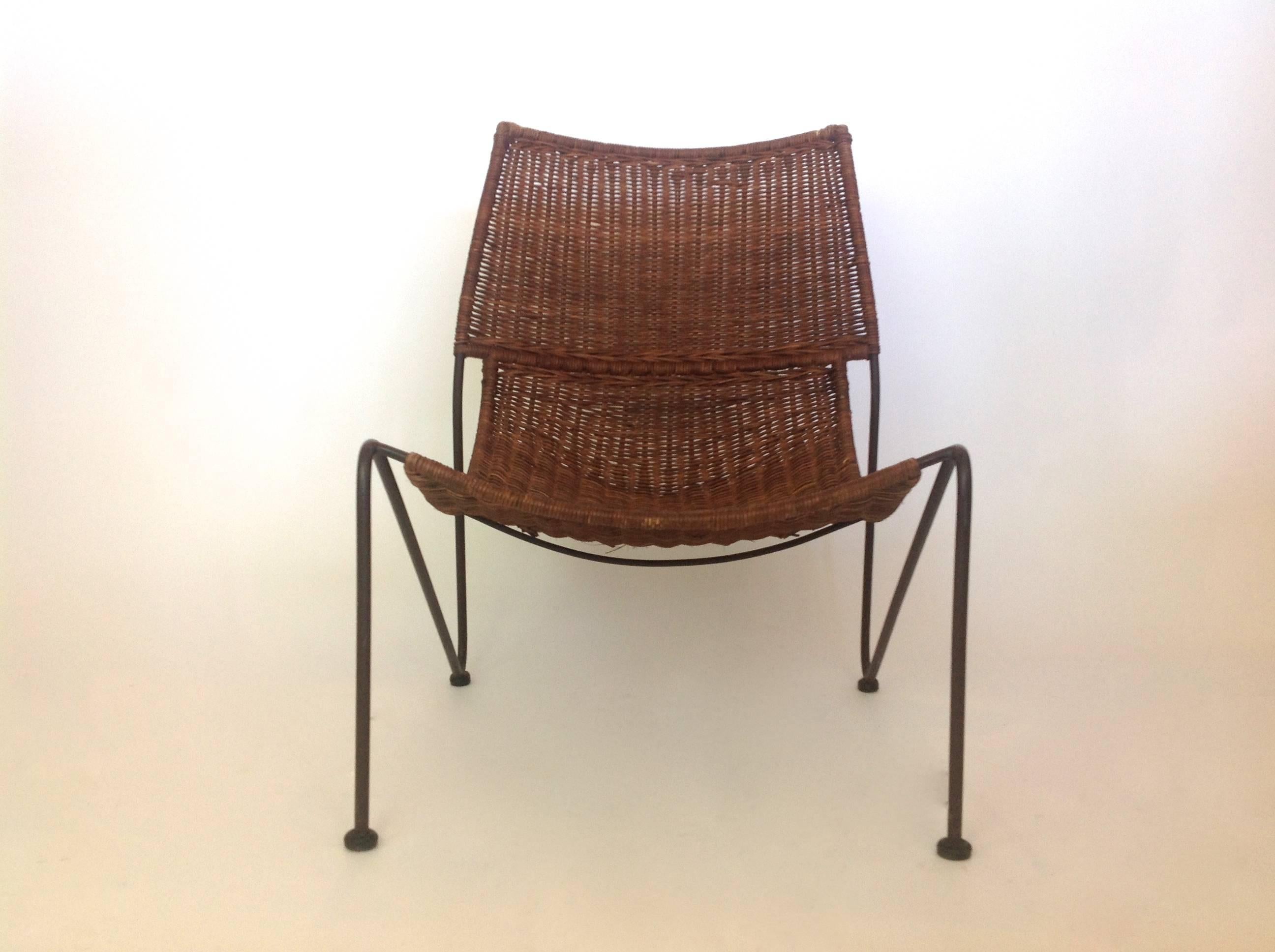 Contemporary Iron and Wicker Scoop Chair