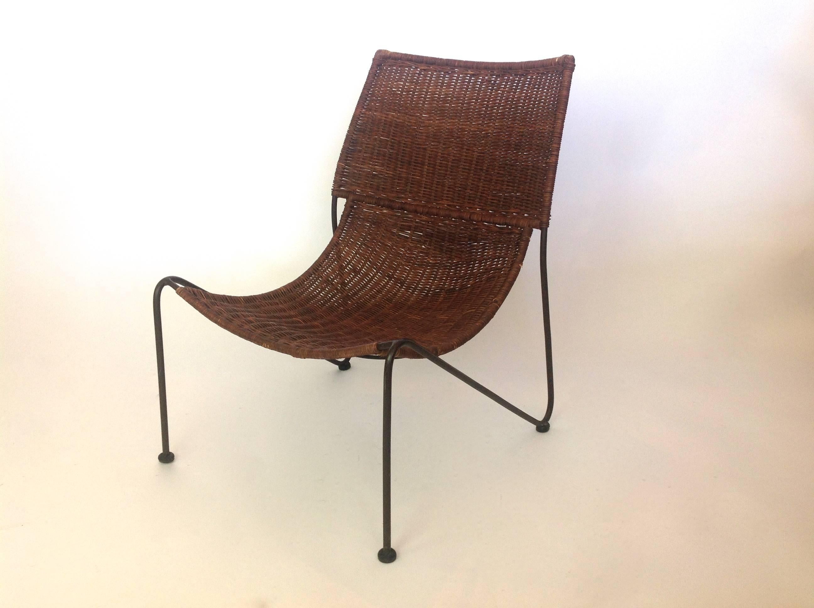 Iron and Wicker Scoop Chair In Good Condition In Miami, FL