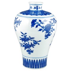 Vintage Large Chinese Porcelain Underglaze Blue & White Meiping Vase in Qing Style 20c