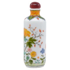 Retro Chinese Porcelain Famille Rose Snuff Bottle Birds Blossoms Late 20c