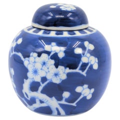 Small Chinese Blue and White Prunus Ginger Jar Hardwood Stand RoC circa 1910-30