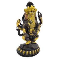 Antique Nepalese Polychrome Gilt Bronze Dancing Ganesha, circa 1900