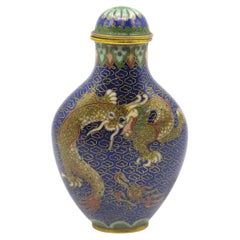 Late Qing Chinese Cloisonné Dragon Snuff Bottle Qianlong Mark late 19c