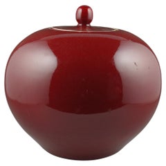 Chinese Porcelain Sang-de-Boeuf Ox-Blood Flambe Glaze Red  Lidded Jar Mark 20c