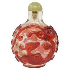 Large Antique Chinese Ruby Red Overlay Glass Snuff Bottle, Late Qing 19c
