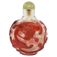 Large Antique Chinese Ruby Red Overlay Glass Snuff Bottle, Late Qing 19c