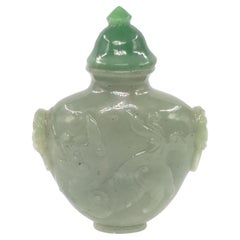 Antique Chinese Celadon Jade Relief Mythical Beast Snuff Bottle Qing Late 19c