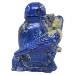 Chinese Carved Lapis Lazuli Figural Snuff Bottle with Bird, RoC c.1920