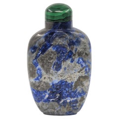 Fine Chinese Carved Lapis Lazuli Deer & Bat Snuff Bottle, Qing c.1900