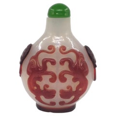 Fine Antique Chinese Ruby Red Overlay Glass Double Dragon Snuff Bottle, Qing 19c