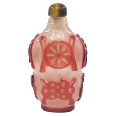 Chinese Ruby Red Overlay Glass Eight Auspicious Treasures Snuff Bottle Qing 19c
