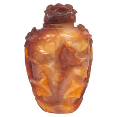 Fine Antique Chinese Carved Carnelian Agate Floral Snuff Bottle Late Qing c.1900