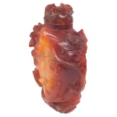 Fine Antique Chinese Carved Carnelian Agate Floral Snuff Bottle Late Qing c.1900