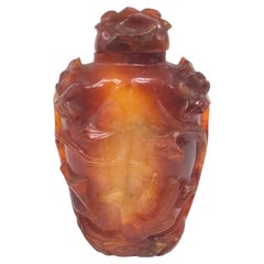 Fine Antique Chinese Carved Carnelian Agate Floral Snuff Bottle Late Qing c.1900