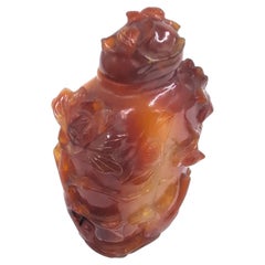Fine Antique Chinese Carved Carnelian Agate Floral Snuff Bottle Late Qing c.1900