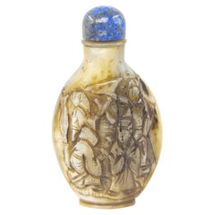 Fine Antique Chinese Carved Mother-of-Pearl Figural Snuff Bottle  Qing c.1900