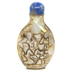 Fine Antique Chinese Carved Mother-of-Pearl Figural Snuff Bottle  Qing c.1900