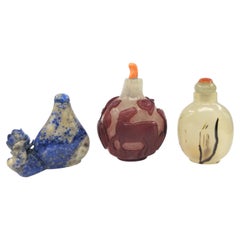 Collection of 3 Fine Antique Chinese Snuff Bottles Late Qing to Republic c.1900