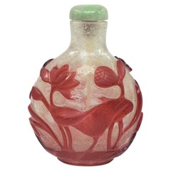 Fine Antique Chinese Ruby Red Overlay Glass Floral Snuff Bottle, Late Qing 19c