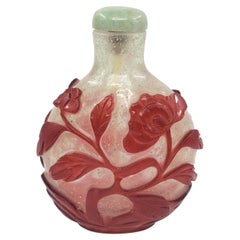 Fine Antique Chinese Ruby Red Overlay Glass Floral Snuff Bottle, Late Qing 19c