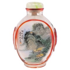 Antique Chinese Inside-Painted Red Overlay Glass Snuff Bottle, Yangshuo, c.1920