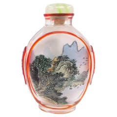 Antique Chinese Inside-Painted Red Overlay Glass Snuff Bottle, Yangshuo, c.1920