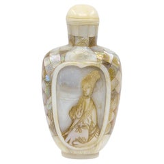 Antique Chinese Mother-of-Pearl Mosaic Snuff Bottle Robed Beauty ROC Early 20c