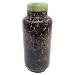 Antique Chinese Fossil Stone Snuff Bottle with Jadeite Stopper, Qing, 19c