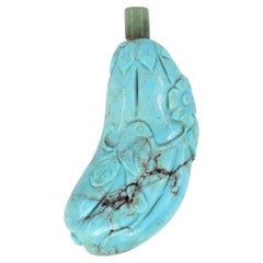 Antique Chinese Carved Turquoise Snuff Bottle Birds & Foliage Republic Early 20c
