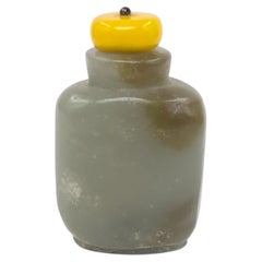 Antique Chinese Olive-Green Serpentine Snuff Bottle w Amber Stopper Republic 20c