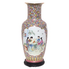 Large Chinese Famille Rose Gilt Millefleurs Porcelain Panel Vase Late Qing c1900