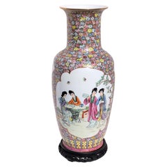 Large Chinese Famille Rose Gilt Millefleurs Porcelain Panel Vase Late Qing c1900