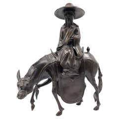 Japanese Meiji Bronze Tōba on Mule Figural Incense Burner Koro, Late 19c