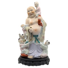 Antique Chinese Porcelain Budai Laughing Buddha Five Children Republic Early 20c