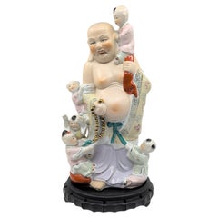Antique Chinese Porcelain Budai Laughing Buddha Five Children Republic Early 20c
