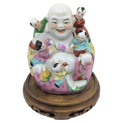 Chinese Famille Rose Porcelain Budai Buddha Five Children Ruyi Stand mid-20c