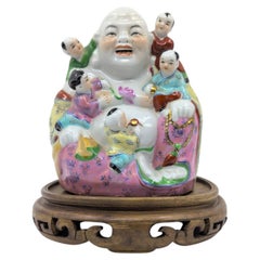 Chinese Famille Rose Porcelain Budai Buddha Five Children Ruyi Stand mid-20c
