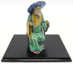 Antique Chinese Shiwan Mudman Seated Fisherman Figure Lt.Qing to Republic c.1900