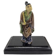 Antique Chinese Shiwan Mudman Flute Player Figure Late Qing to Republic c.1900