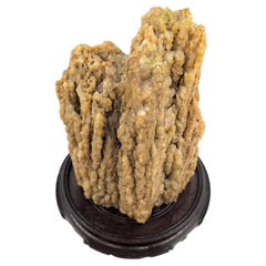 Mid-Century Chinese Drusy Quartz Scholar’s Rock on Carved Hardwood Stand