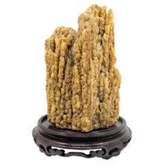 Mid-Century Chinese Drusy Quartz Scholar’s Rock on Carved Hardwood Stand