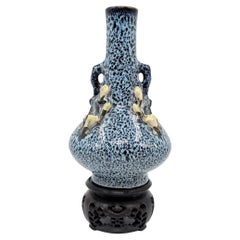 Antique Chinese Robin’s Egg Glazed Relief Porcelain Vase Republic ROC Early 20c