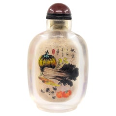 Vintage Chinese Inside-Painted Glass Snuff Bottle Apocryphal Rongjiu Mark c.1957