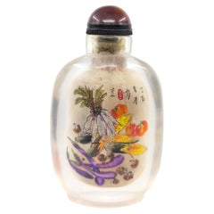 Vintage Chinese Inside-Painted Glass Snuff Bottle Apocryphal Rongjiu Mark c.1957