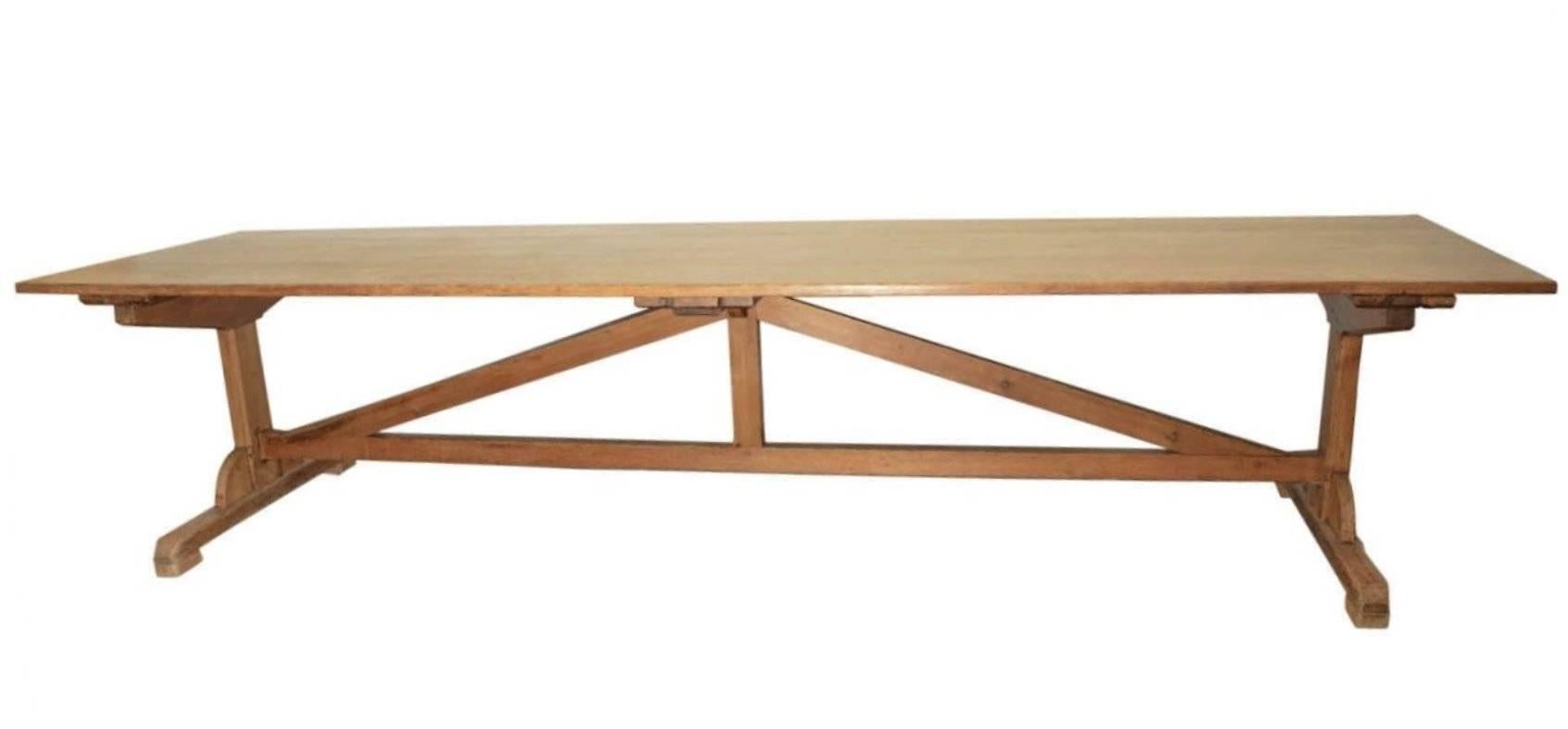 Long Rustic American farm table with trestle style base