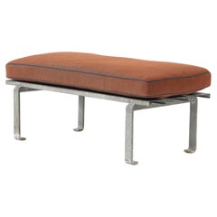 Slatted Steel Bench with Newly Upholstered Cushion, 20th C