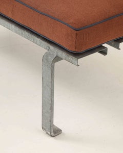 Slatted Steel Bench with Newly Upholstered Cushion, 20th C